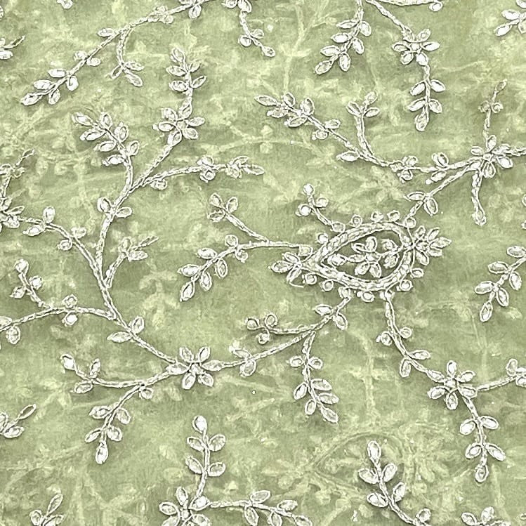 Classic Olive Green Gota Patti Work Organza Fabric