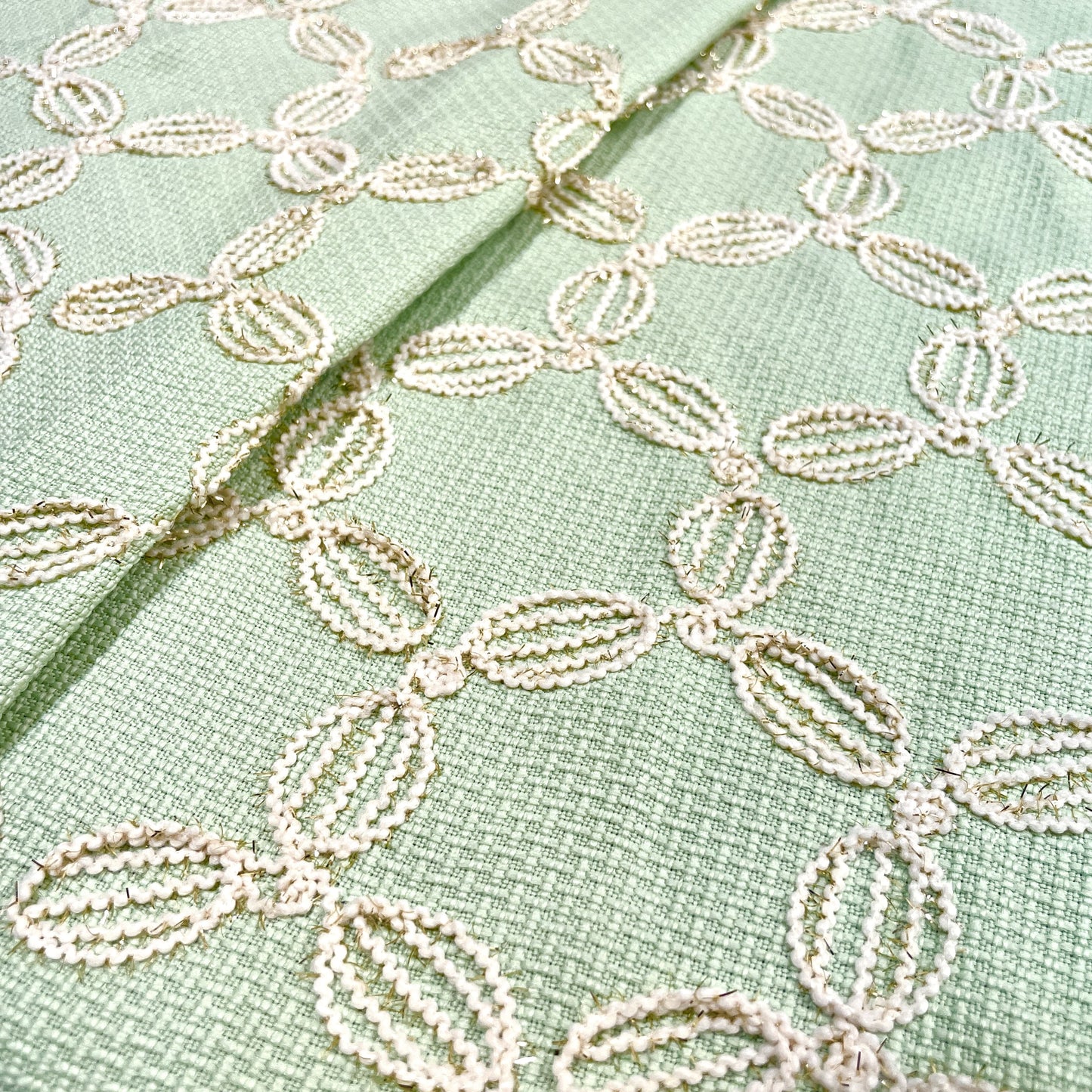 Premium Light GreenFloral Handloom Tweed Fabric
