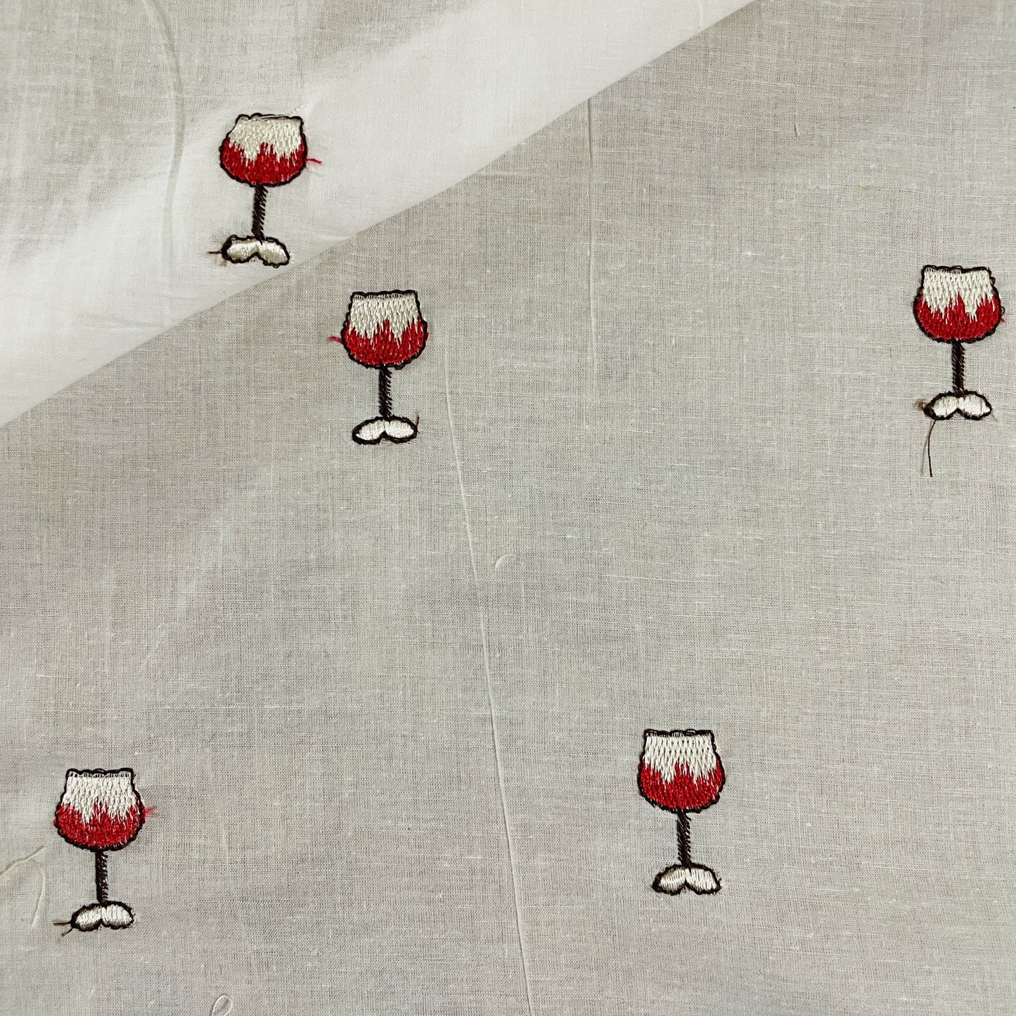 White Quirky Thread Embroidery Cotton Fabric