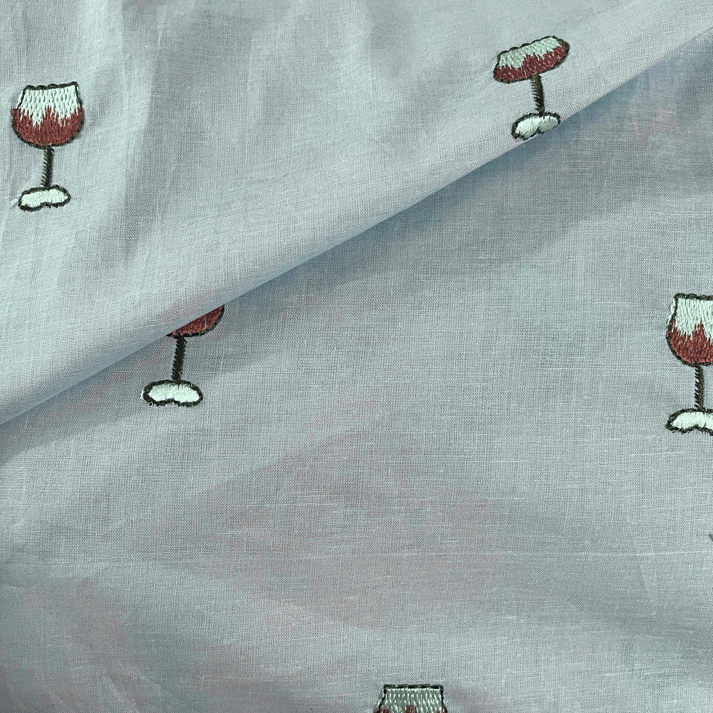 Grey Quirky Thread Embroidery Cotton Fabric