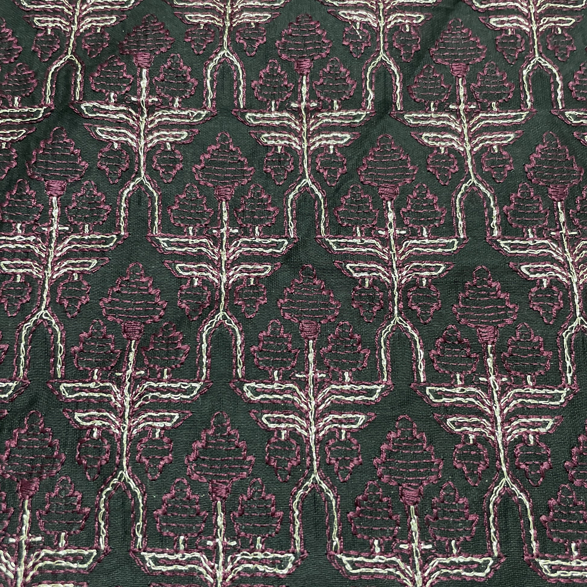 Classic Black Traditional Thread Embroidery Chanderi Silk Fabric