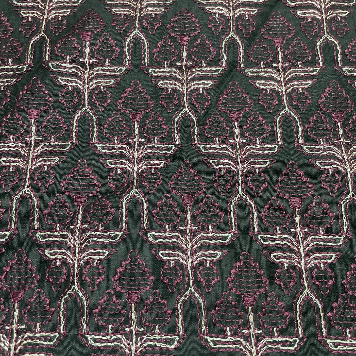 Classic Black Traditional Thread Embroidery Chanderi Silk Fabric