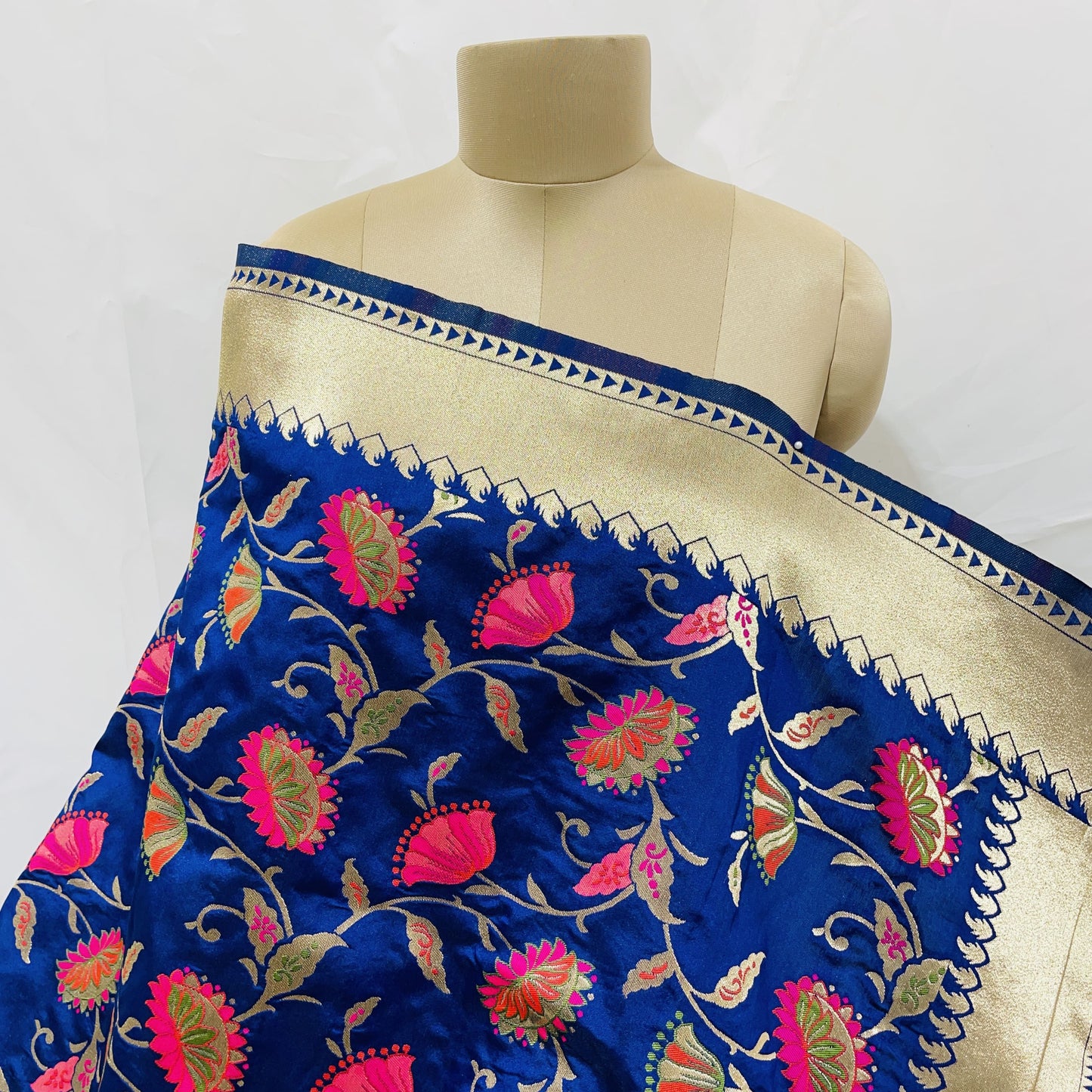 Premium Navy Blue Floral Print Banarsi Jacquard Dupatta