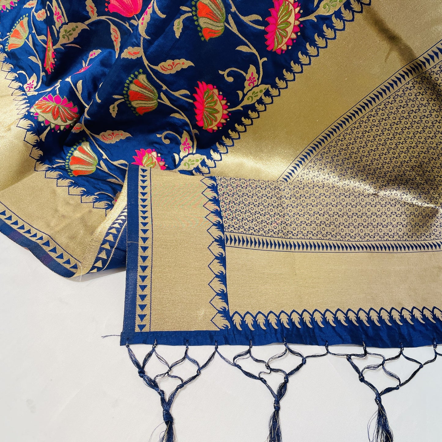 Premium Navy Blue Floral Print Banarsi Jacquard Dupatta