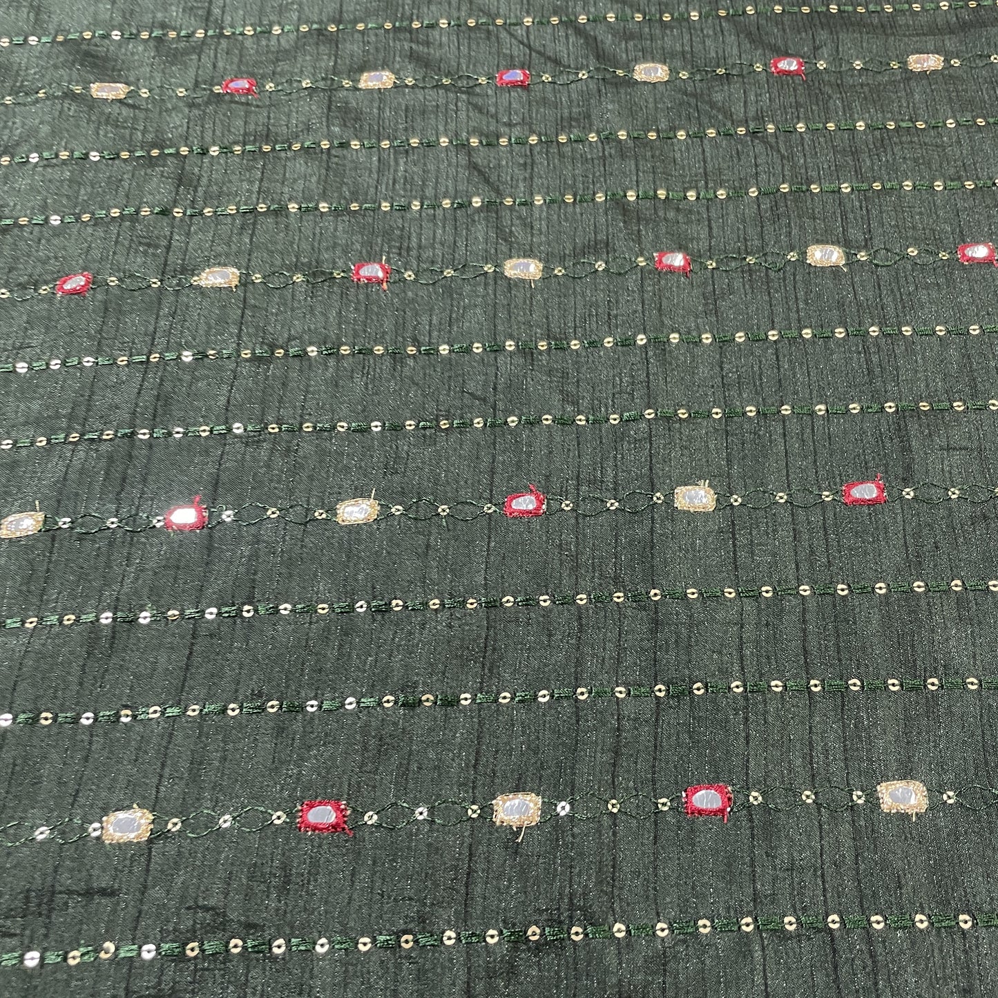 Green Mirror Sequins Soft Dupion Silk Fabric