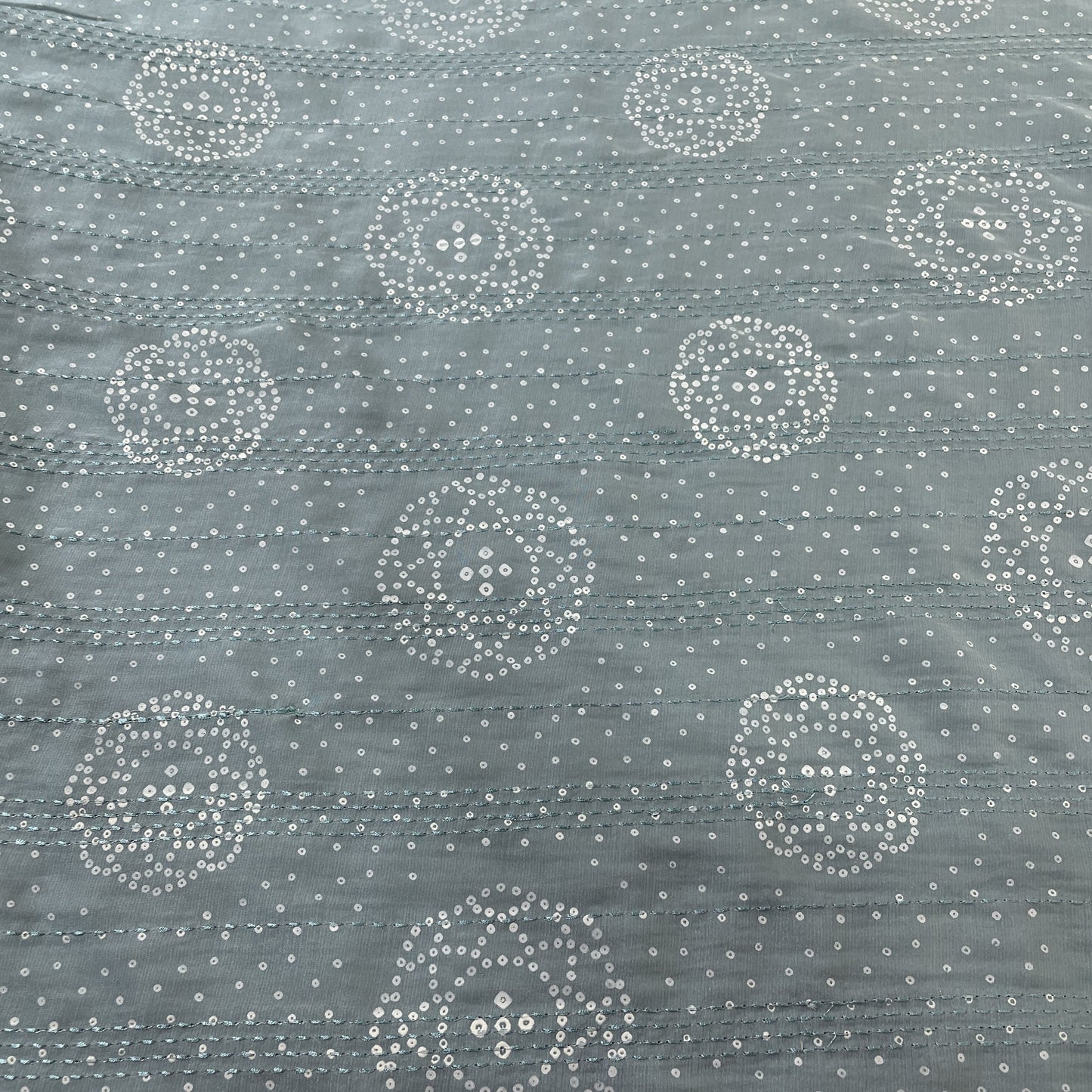 Mint Green Bandhani Kantha Work Mini Silk Fabric