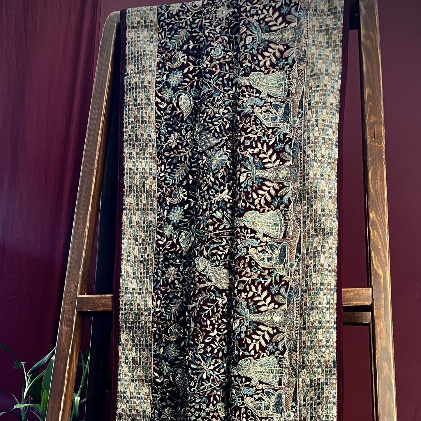 Premium Wine Traditional Sequins Embroidery Georgette Dupatta