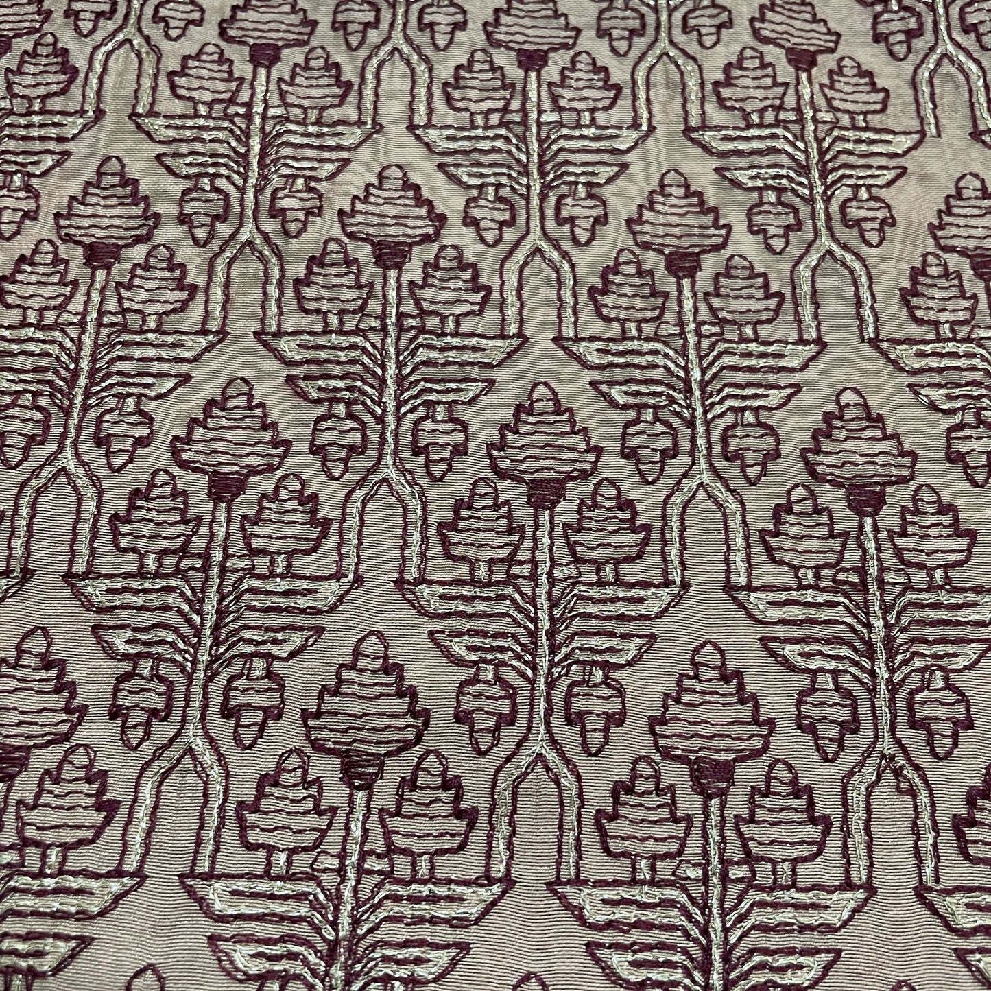 Classic Peach Pink Traditional Thread Embroidery Chanderi Silk Fabric