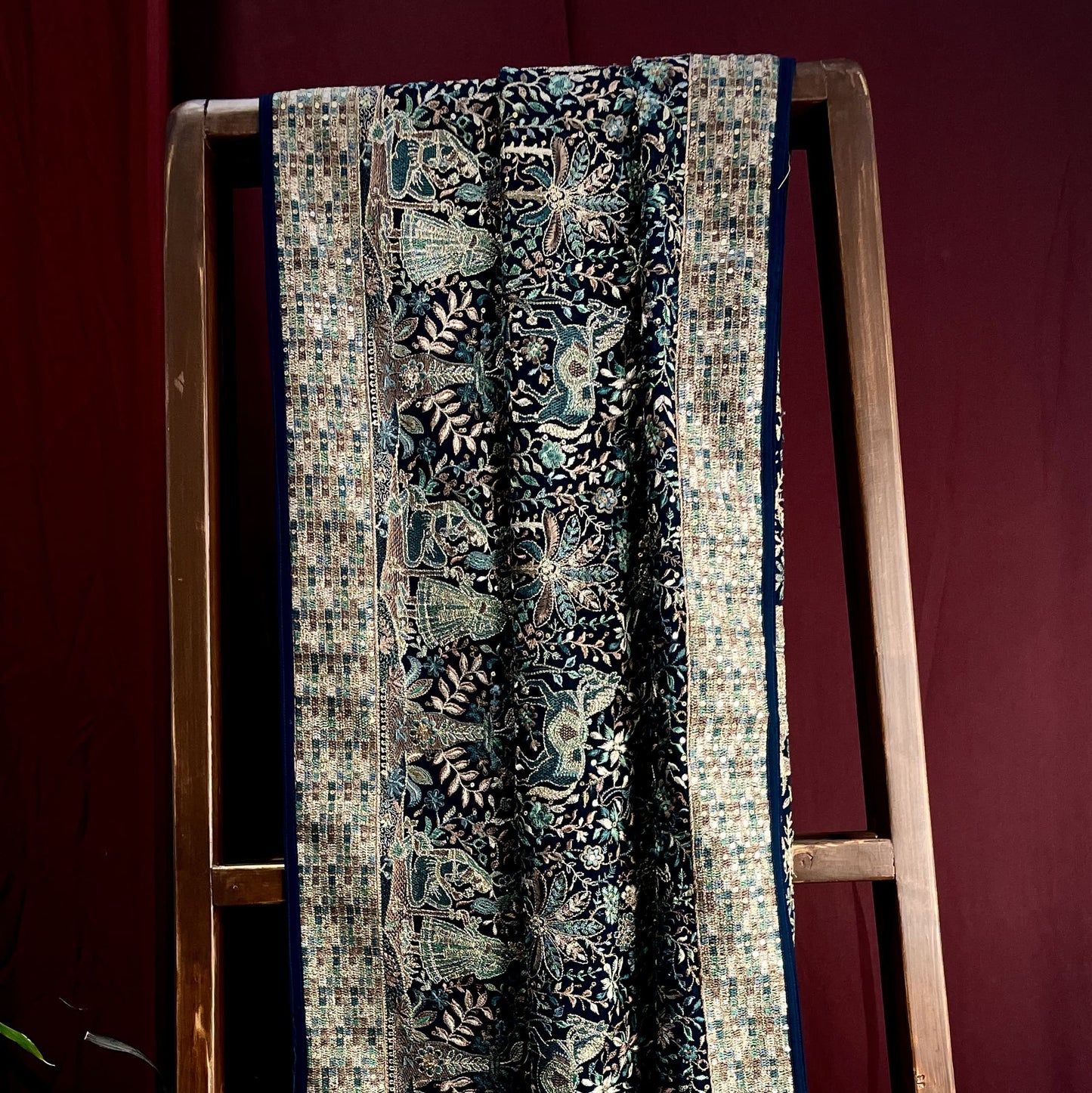 premium teal blue traditional sequins embroidery georgette dupatta