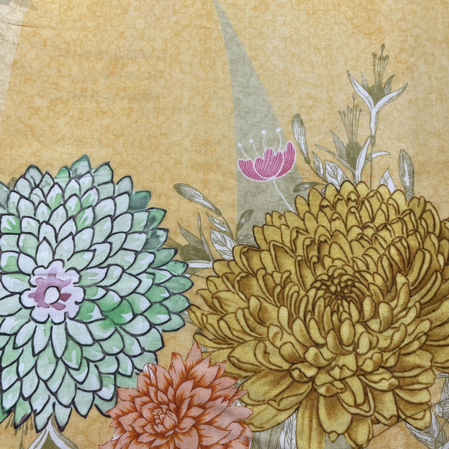 Yellow Floral Print Viscose Muslin Fabric