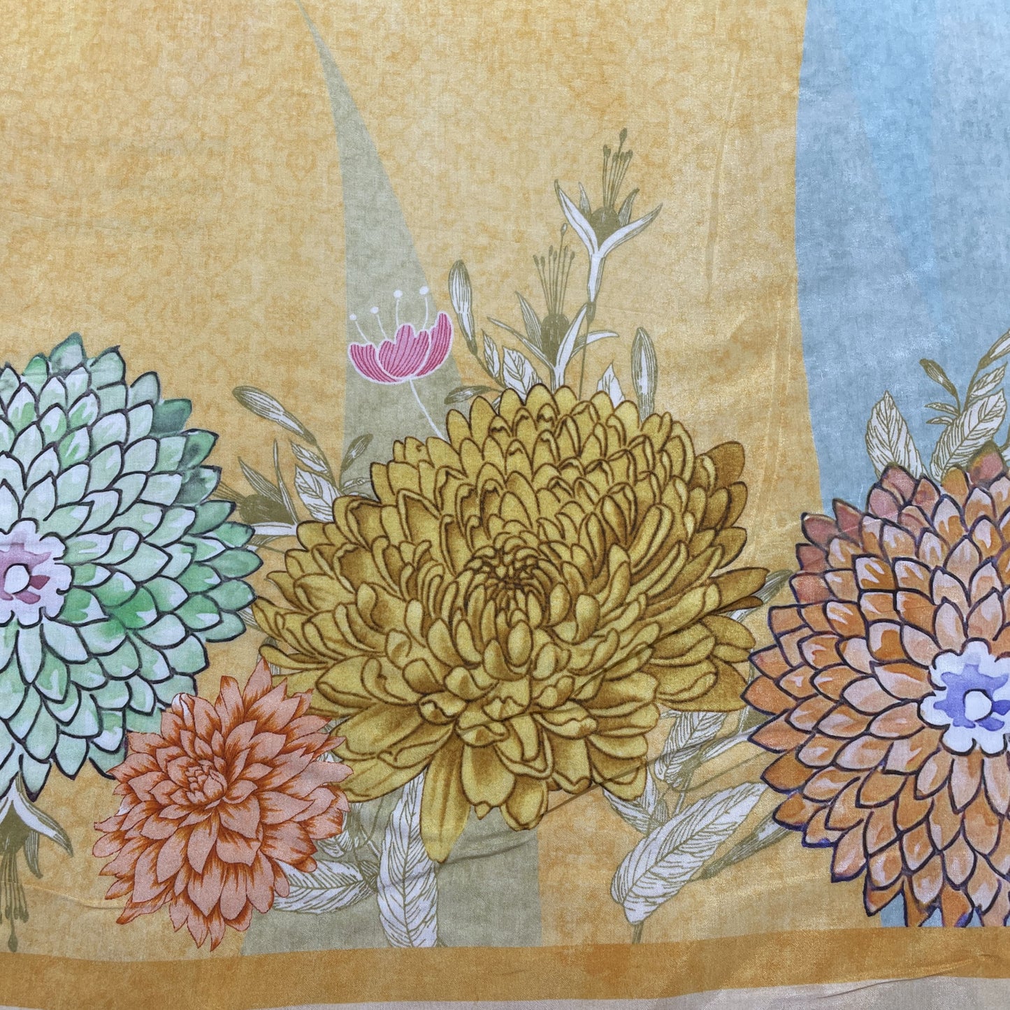 Yellow Floral Print Viscose Muslin Fabric