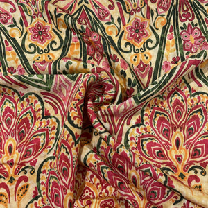 Yellow Red Tropical Print Viscose Muslin Fabric