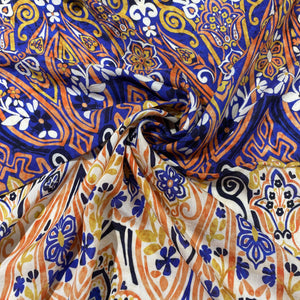 Purple Multicolor Print Viscose Muslin Fabric