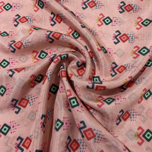 Pink Abstract Print Muslin Fabric