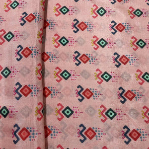 Pink Abstract Print Muslin Fabric