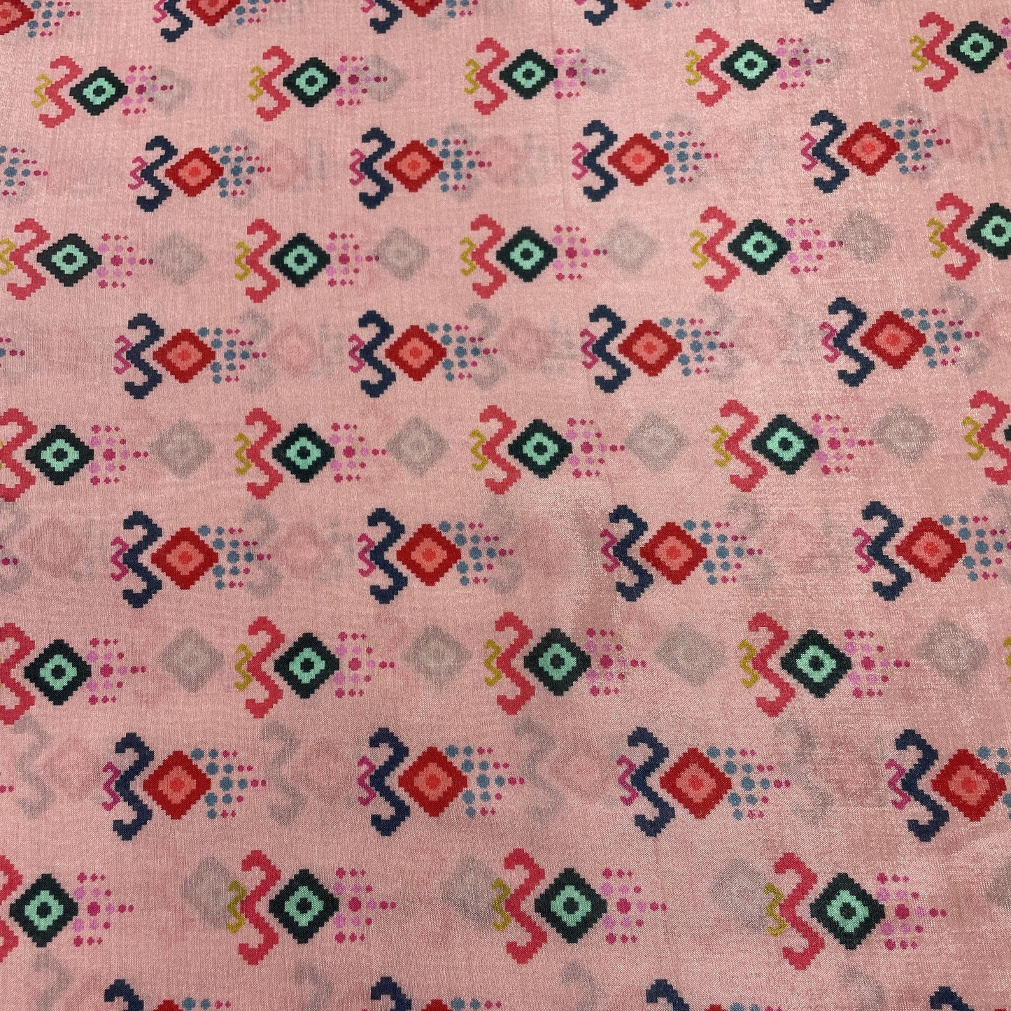 Pink Abstract Print Muslin Fabric