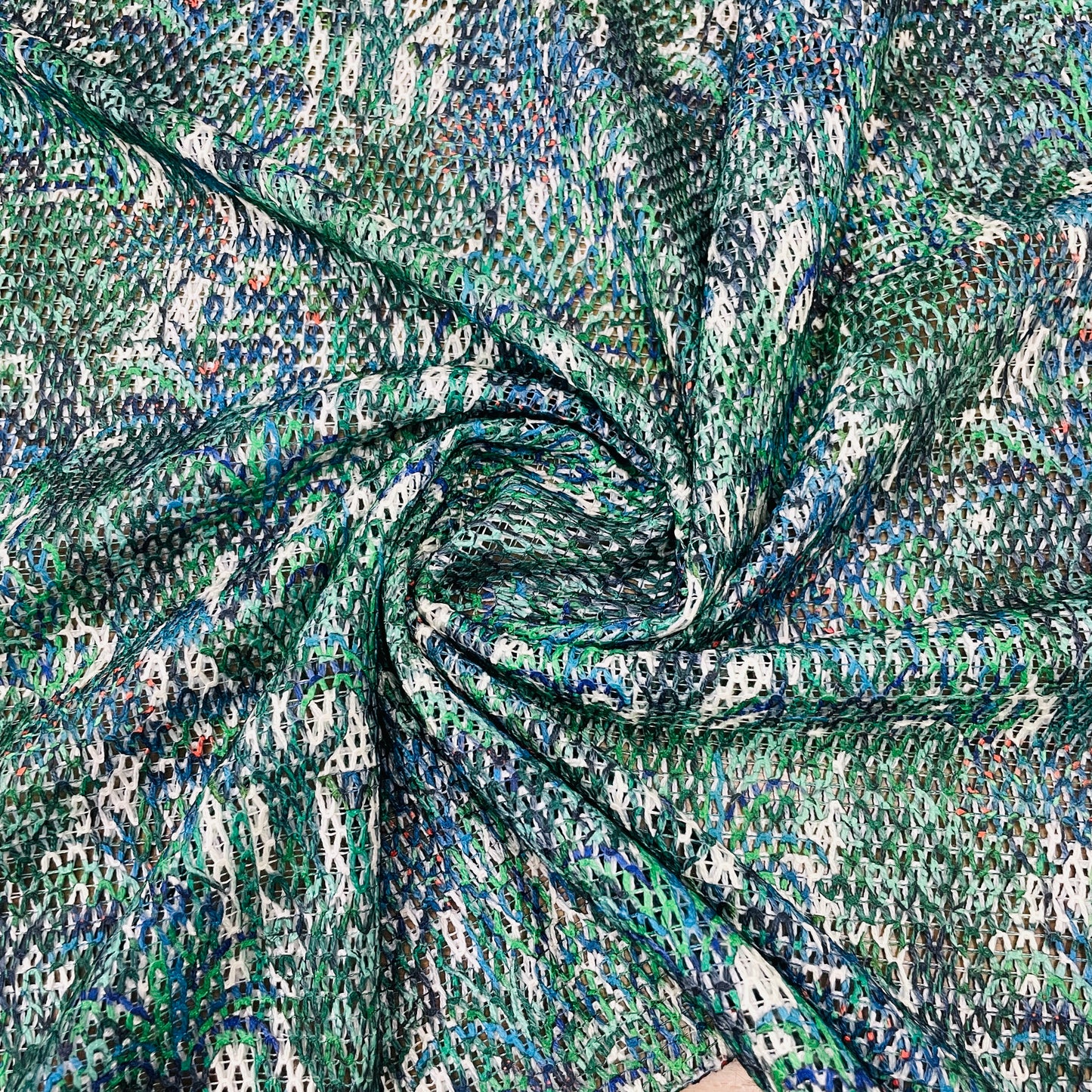 Premium Dark Green Floral Print Cotton Crochet Fabric
