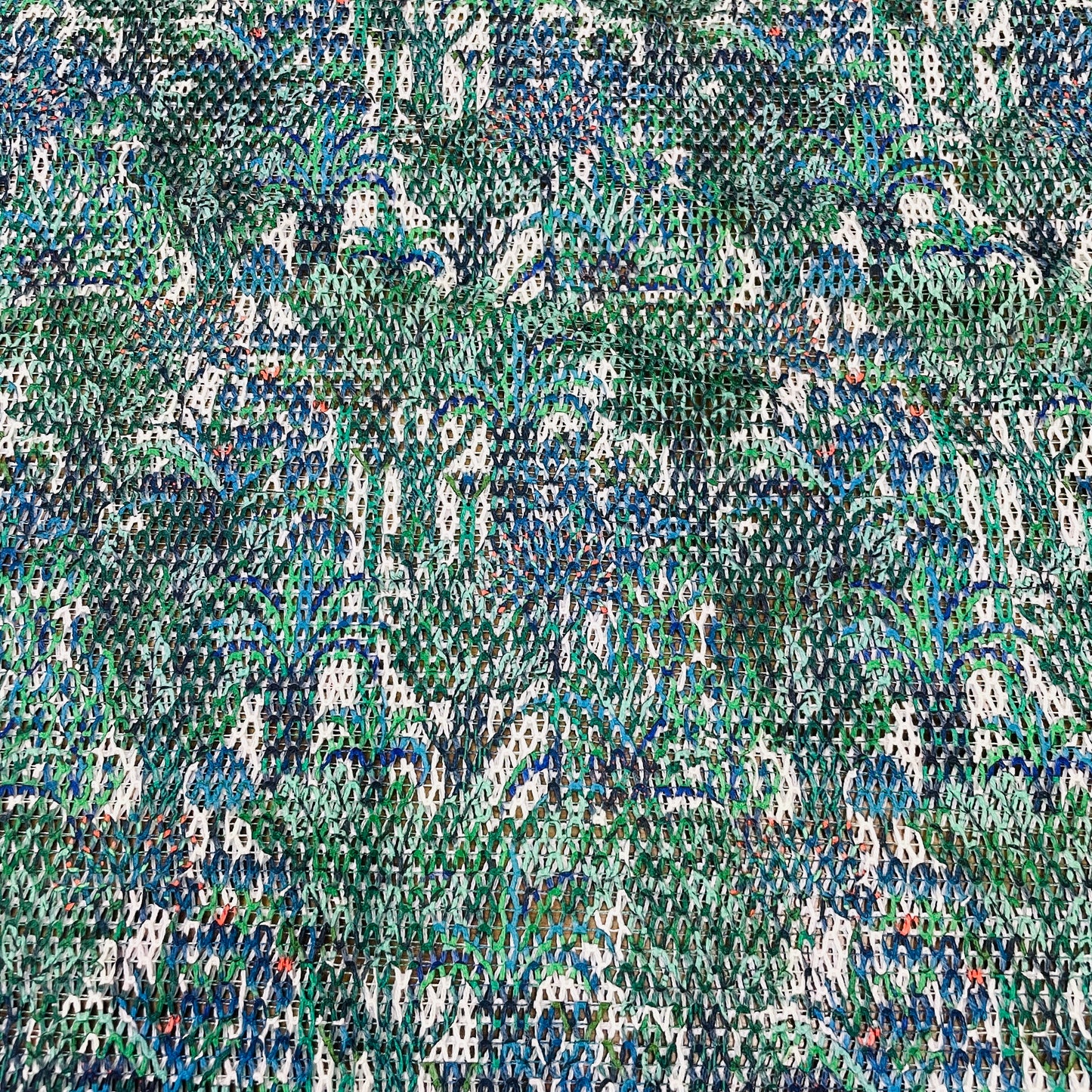Premium Dark Green Floral Print Cotton Crochet Fabric