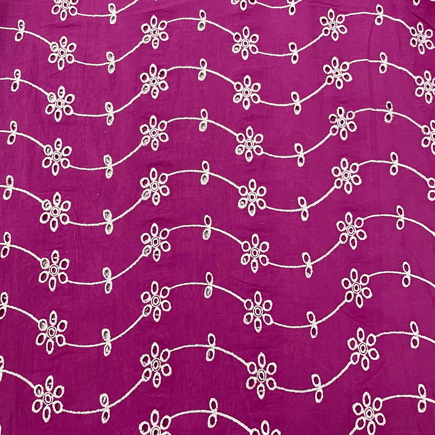 Purple White Embroidery Cotton Schiffli Fabric - TradeUNO