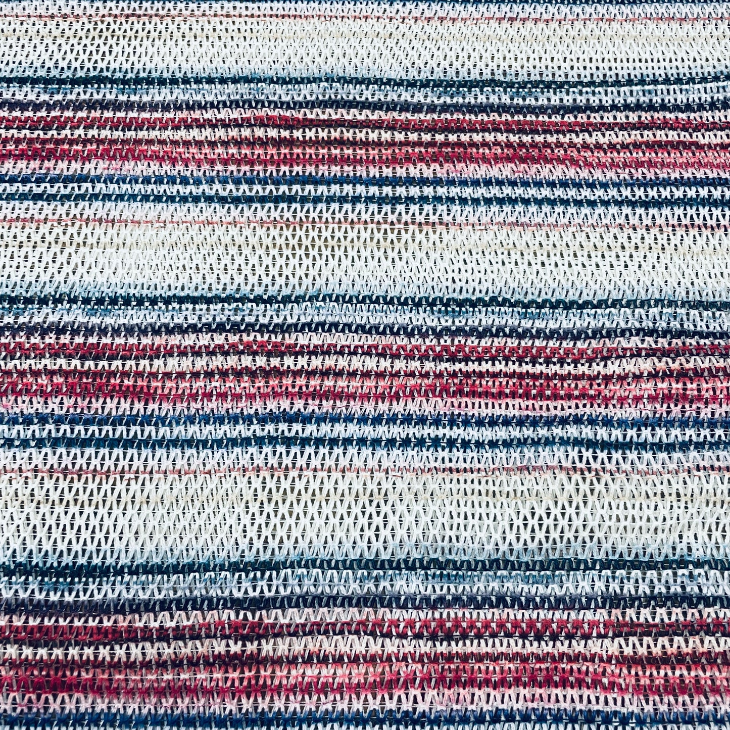 Premium White Red Stripe Print Cotton Crochet Fabric