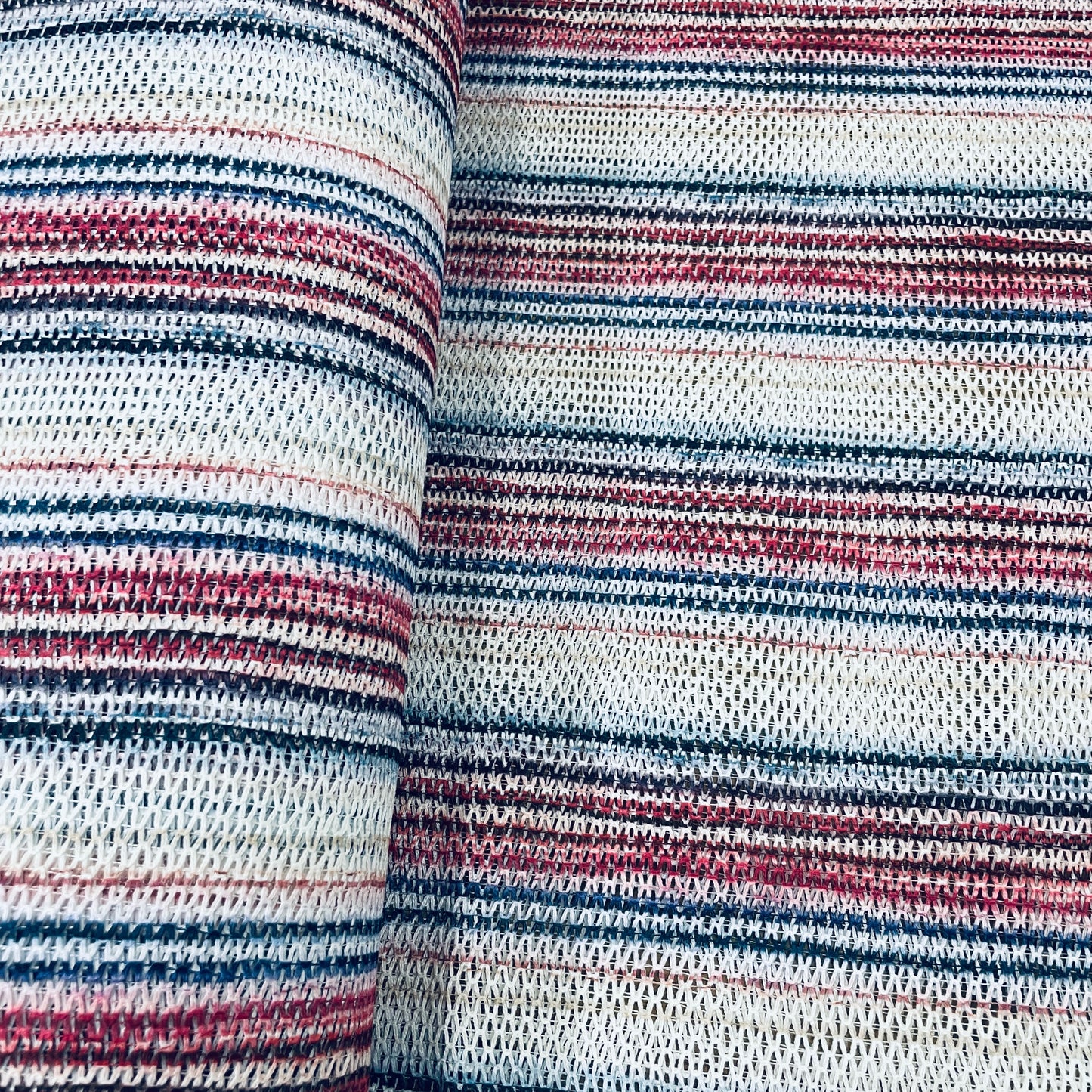 Premium White Red Stripe Print Cotton Crochet Fabric