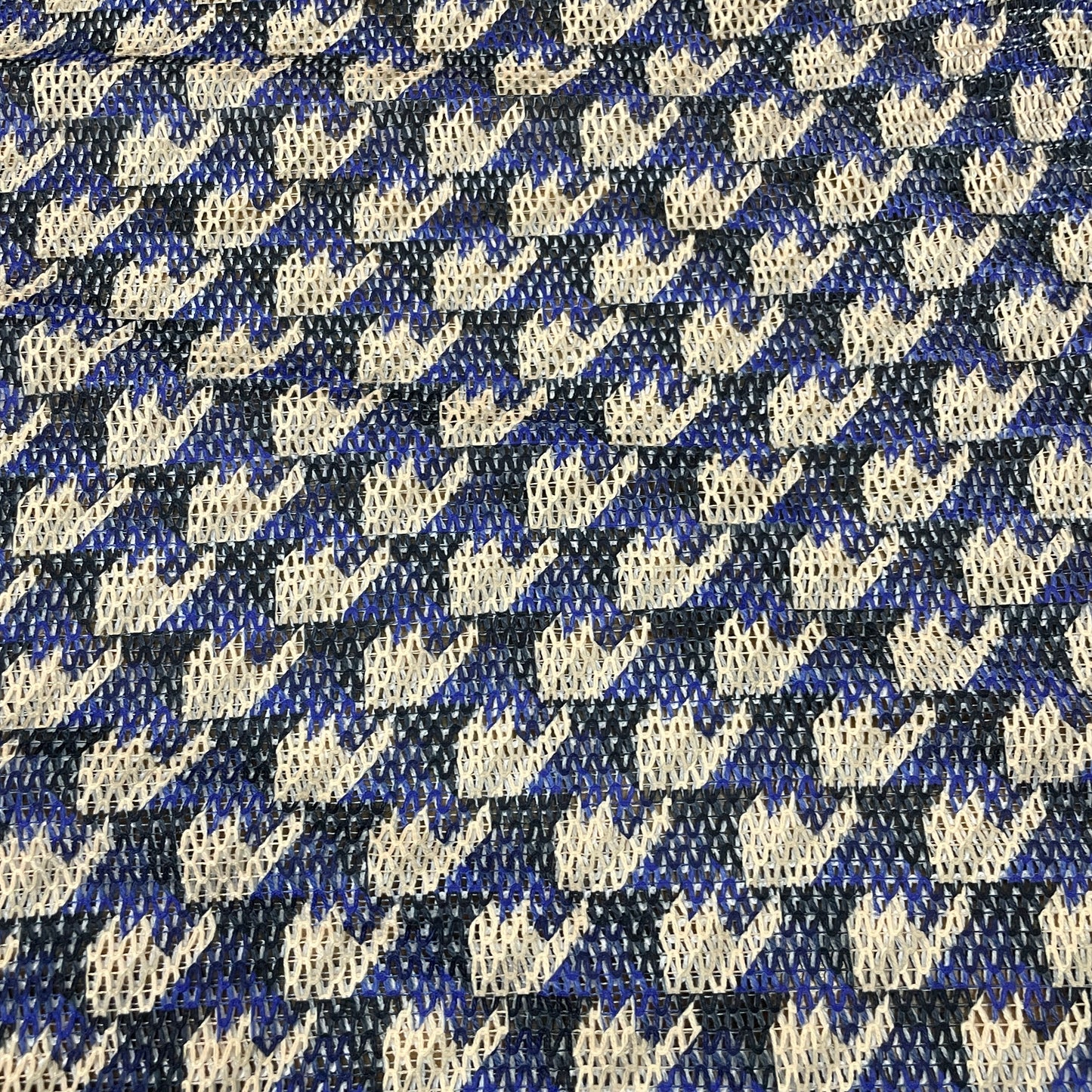 Premium Blue Cream Geometrical Print Cotton Crochet Fabric