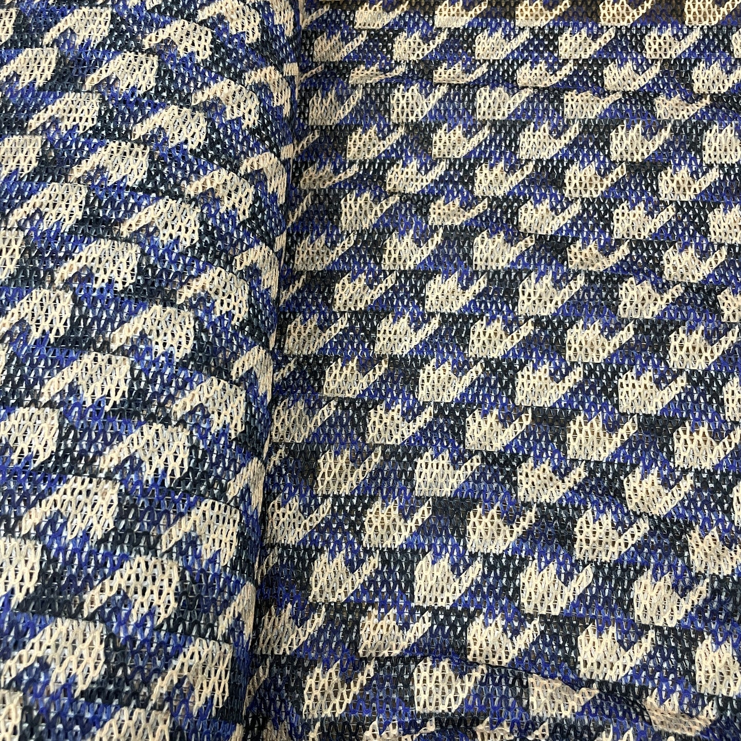 Premium Blue Cream Geometrical Print Cotton Crochet Fabric