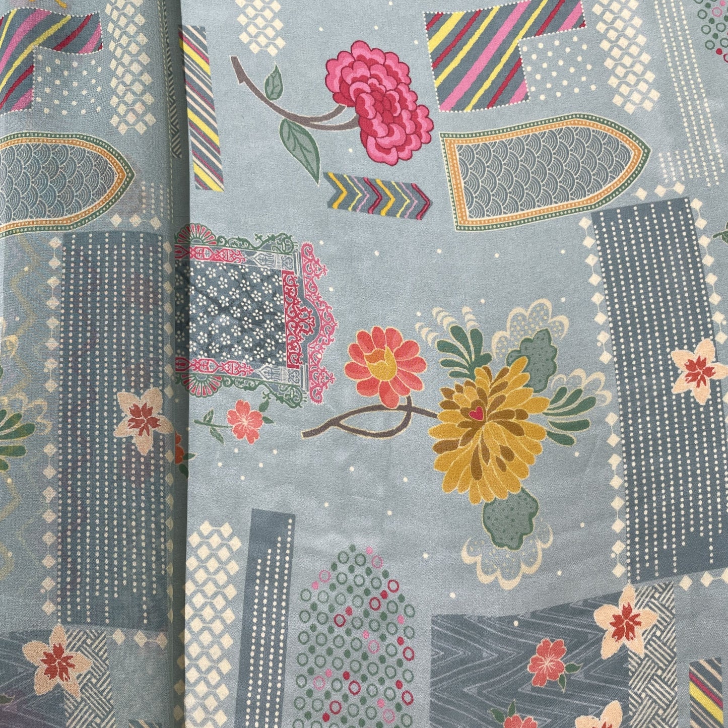 Green Pink Digital Floral Print Embroidery Cotton Fabric - TradeUNO