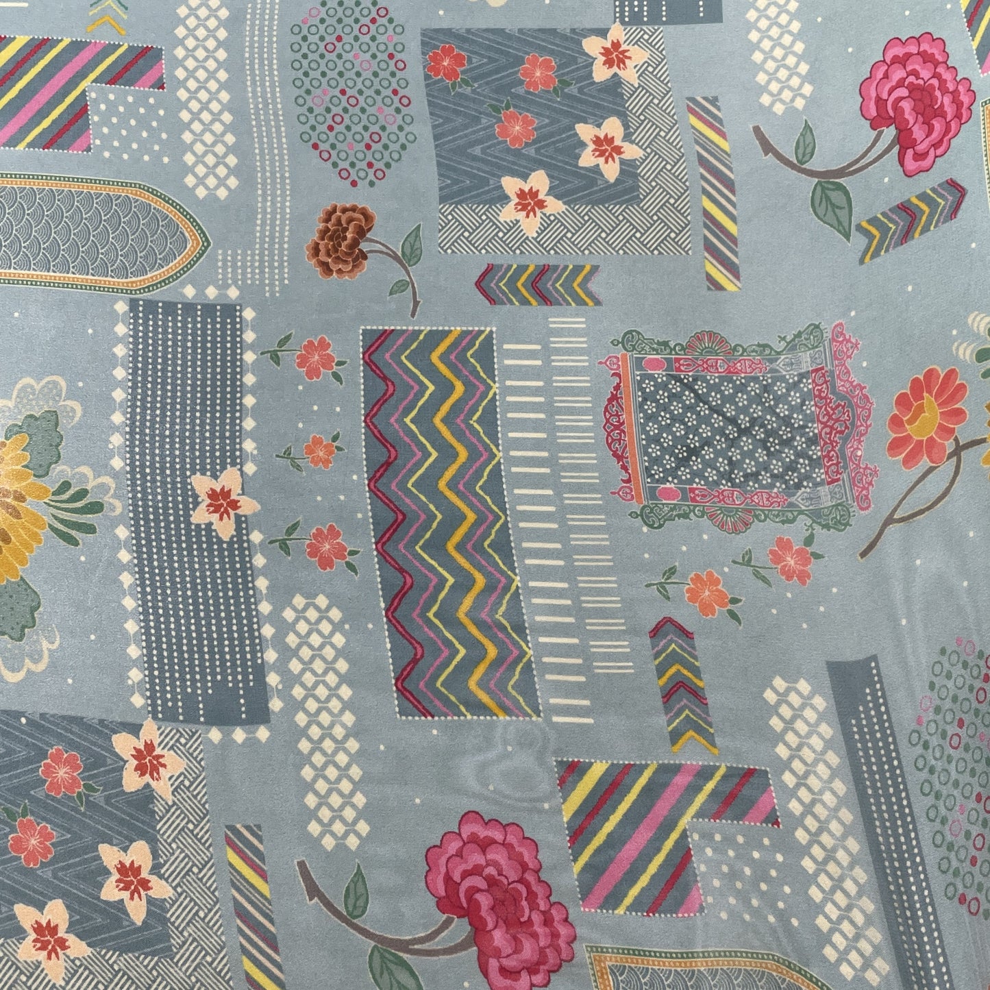 Premium Sage Green Multicolor Abstract Print Georgette Fabric