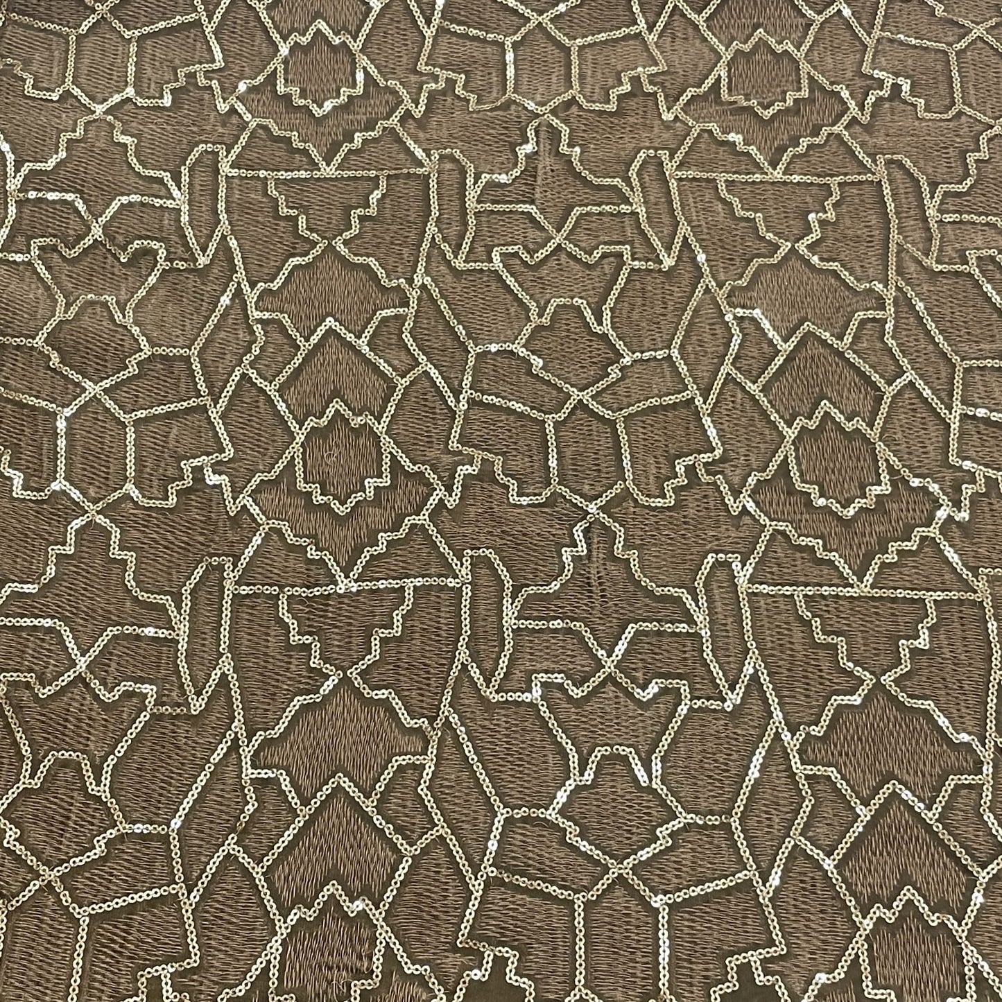 Classic Khaki Green Abstract Sequence Embroidery Velvet Fabric