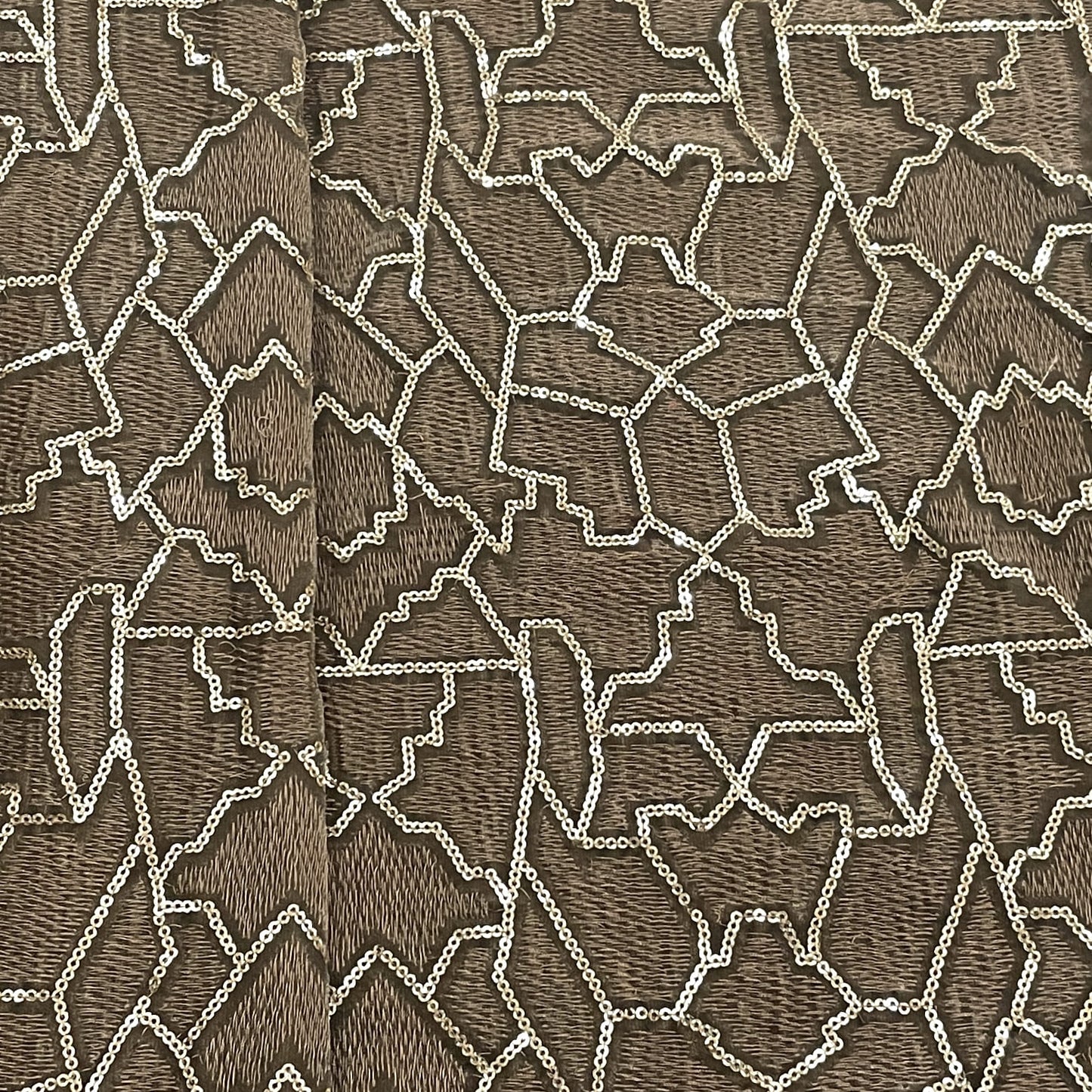 Classic Khaki Green Abstract Sequence Embroidery Velvet Fabric