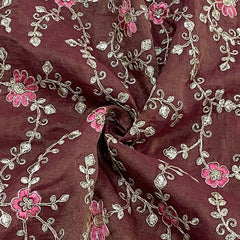 classic dark pink floral zari embroidery tissue organza fabric