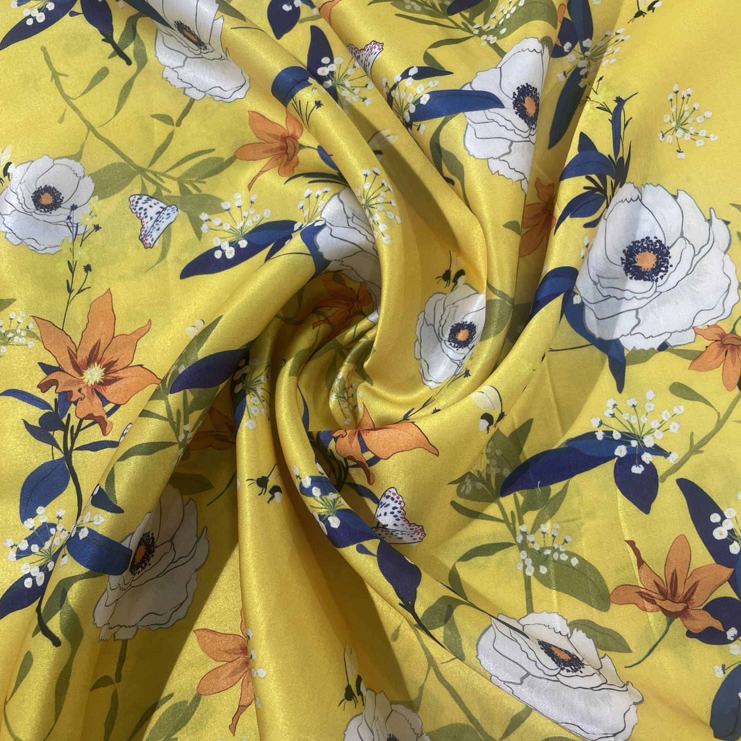 Premium Stone Blue Mukaish Work Bemberg Silk Fabric
