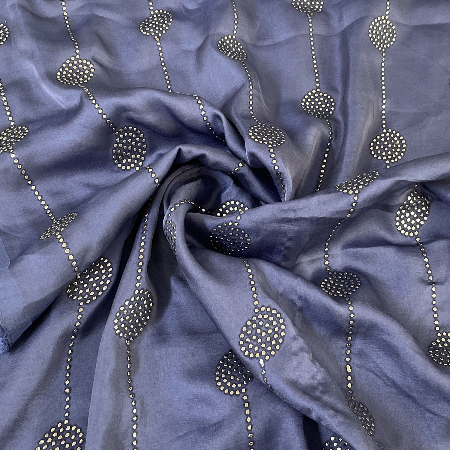 Premium Stone Blue Mukaish Work Bemberg Silk Fabric