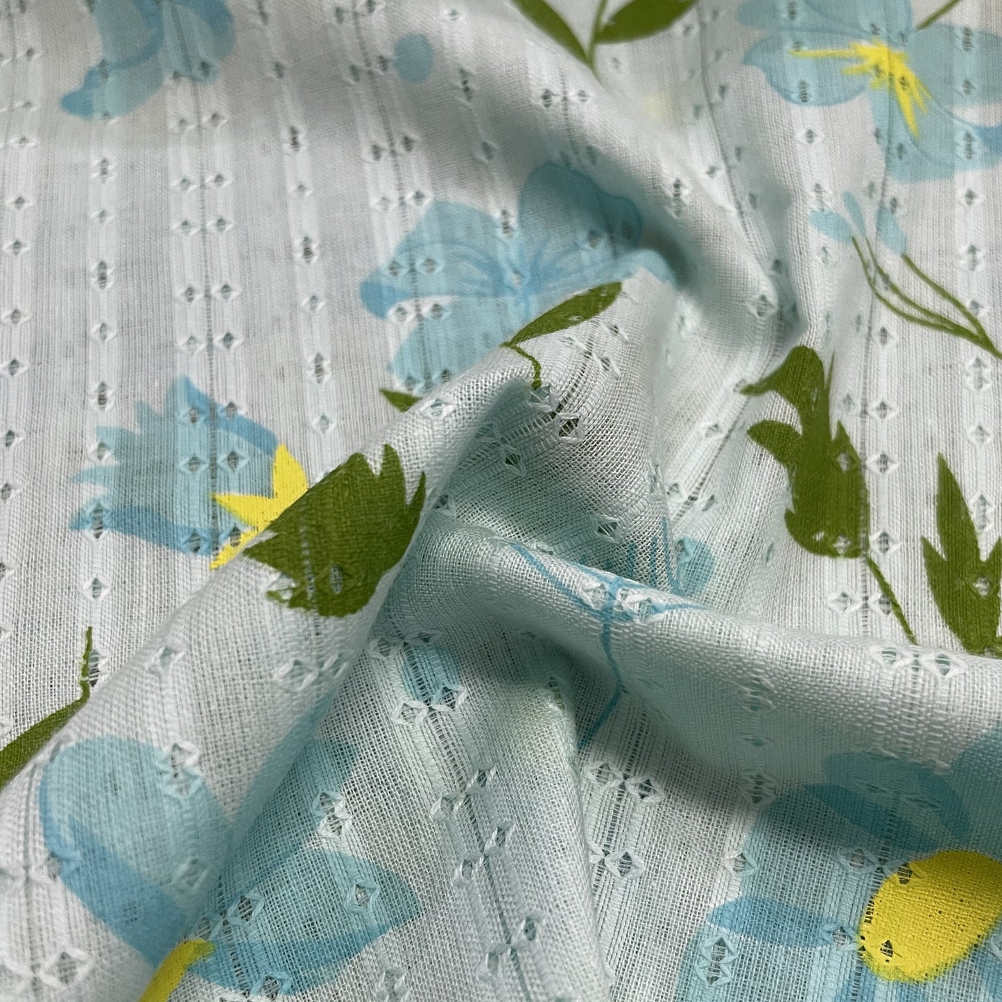 Premium Sea Green Floral Dobby Embroidery Cotton Fabric
