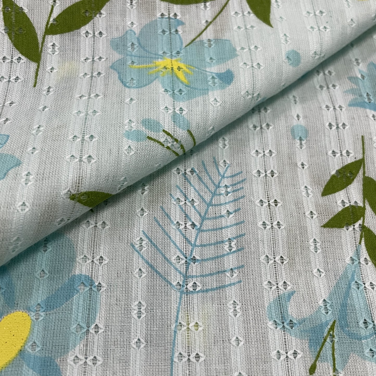 Premium Sea Green Floral Dobby Embroidery Cotton Fabric