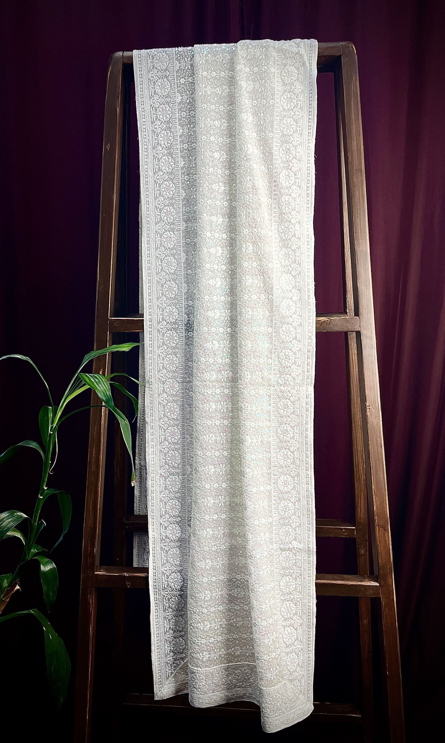 Premium White Heavy Traditional Thread Sequins Embroidery Georgette Dupatta4