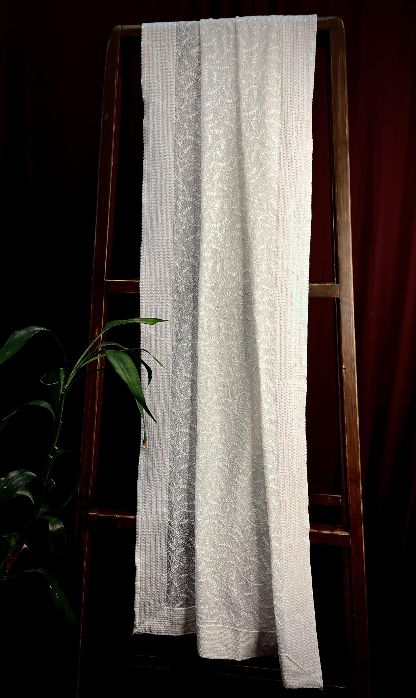 Premium White Abstract Thread Sequins Embroidery Georgette Dupatta