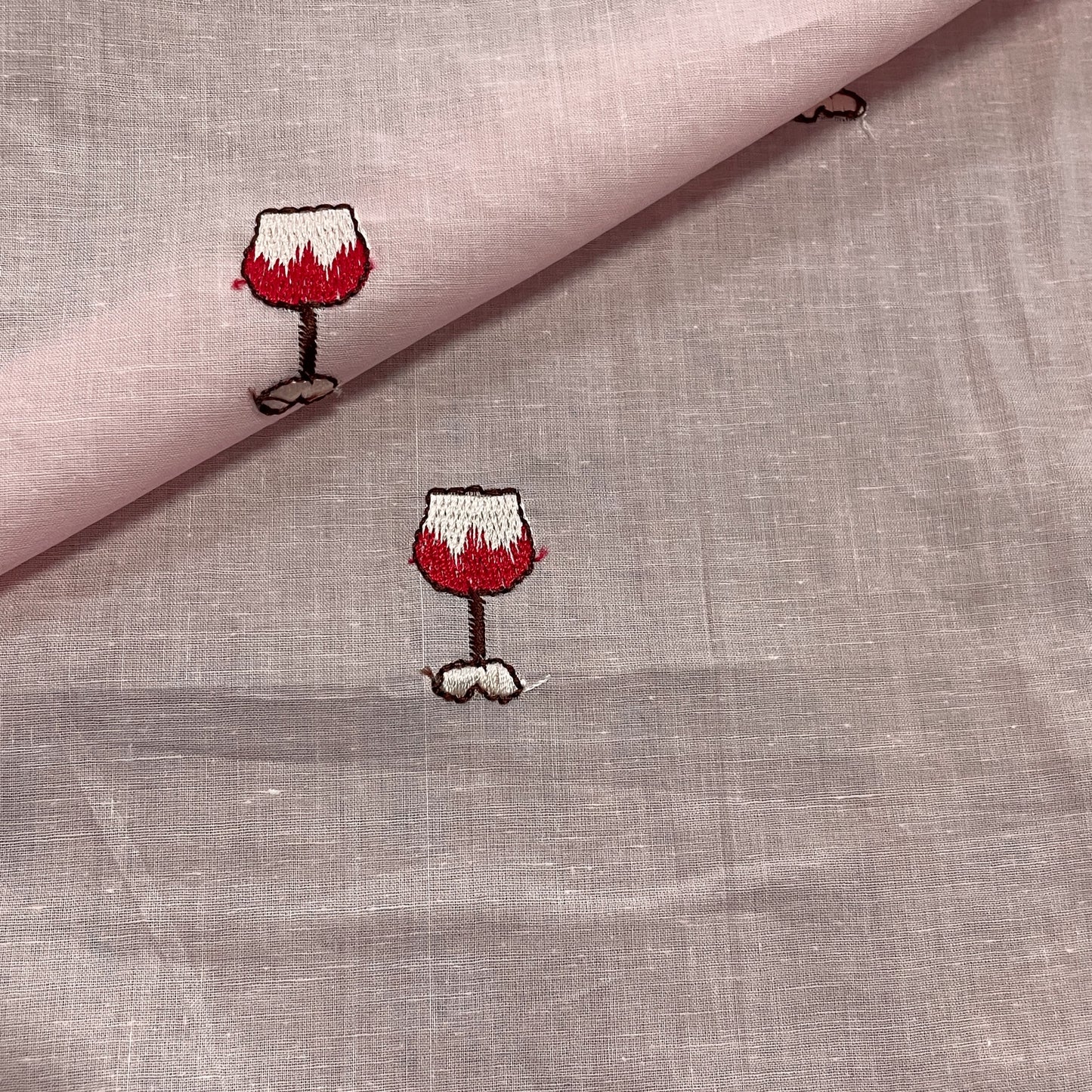 Pink Quirky Thread Embroidery Cotton Fabric