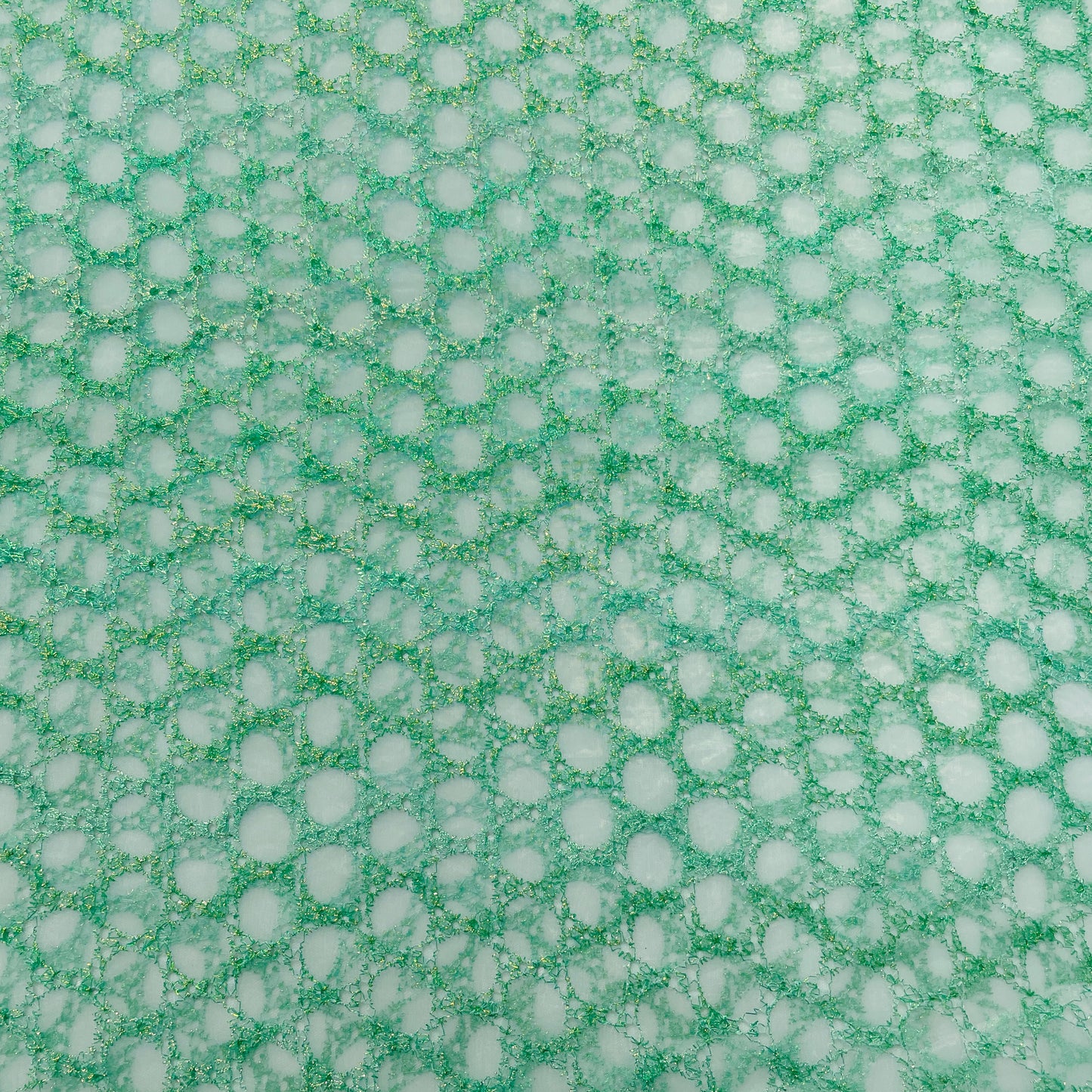 Green Geometerical Sequence Embroidery Organza Fabric