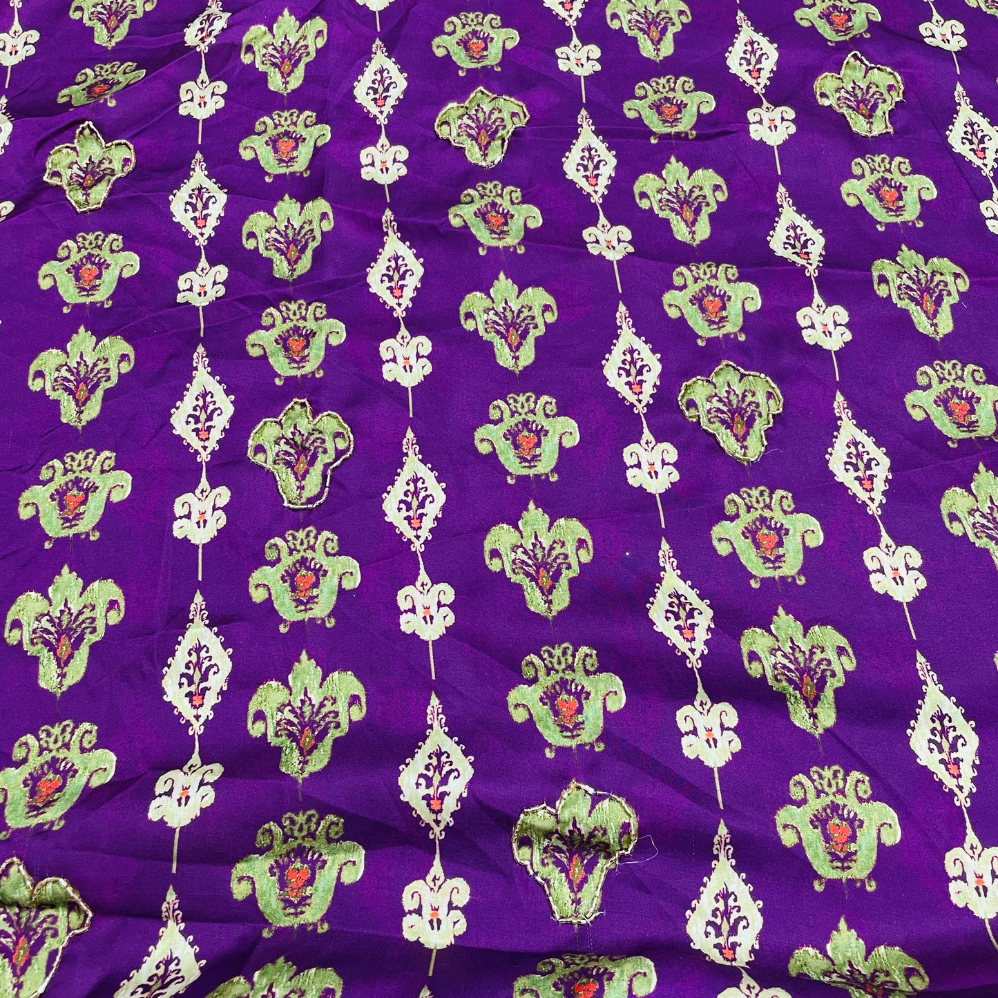 Purple Floral Hand Embroidery Modal Satin Fabric - TradeUNO