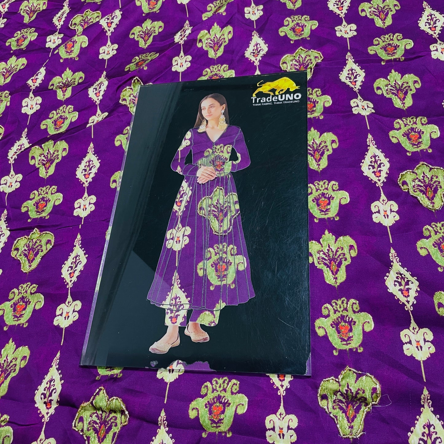 Purple Floral Hand Embroidery Modal Satin Fabric - TradeUNO