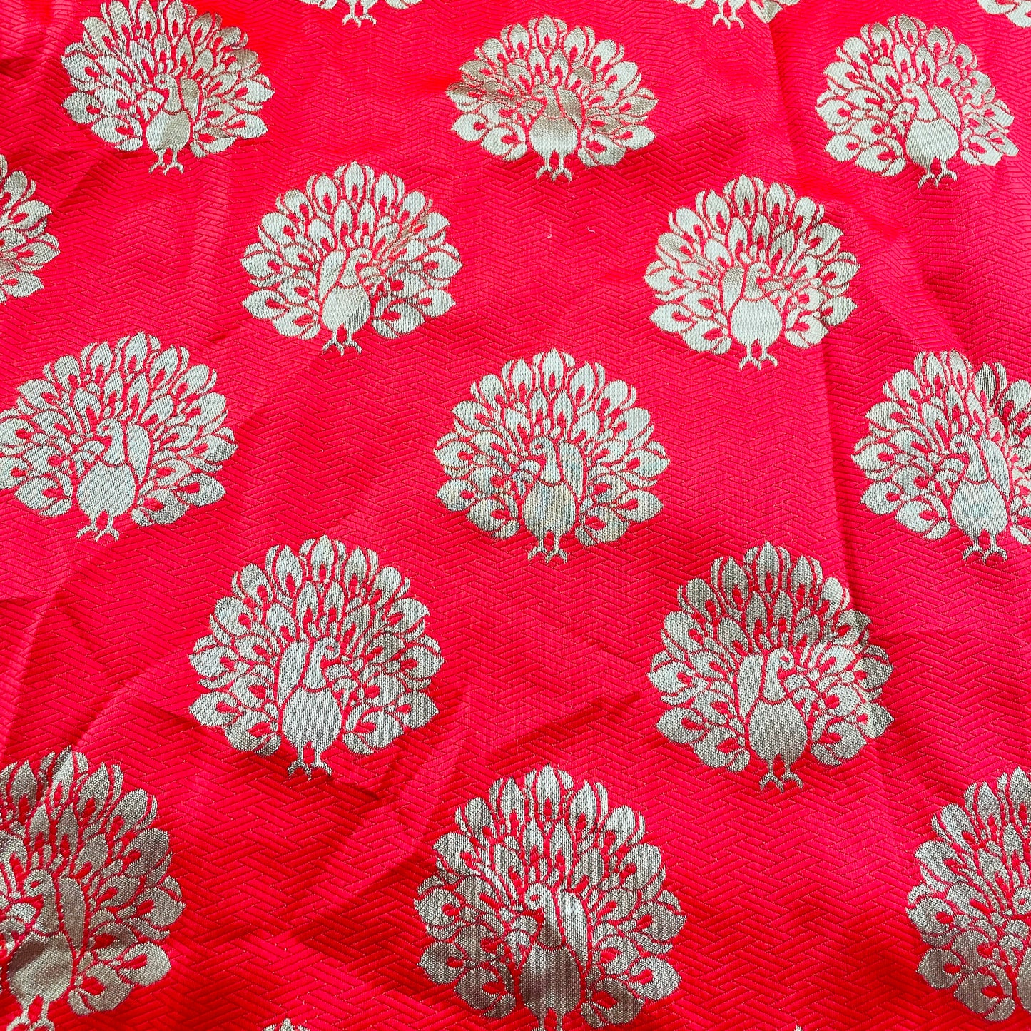 Exclusive Red Golden Floral Brocade Jacquard Fabric