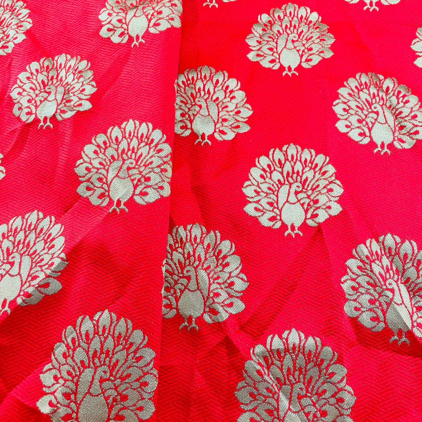 Exclusive Red Golden Floral Brocade Jacquard Fabric