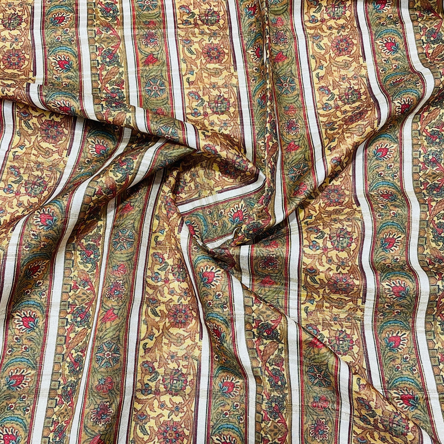 brown multicolor floral print tusser silk