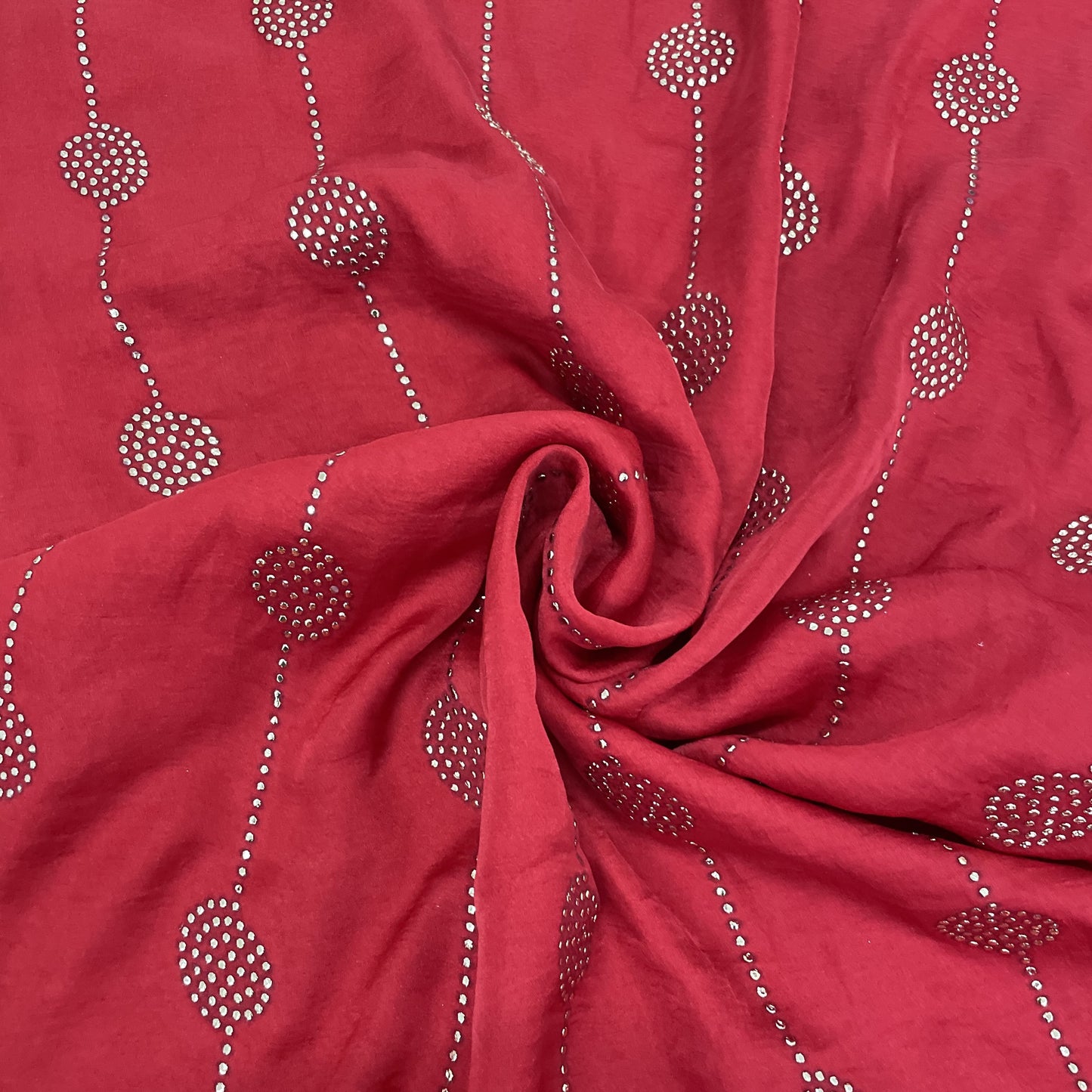premium red mukaish work bemberg silk fabric