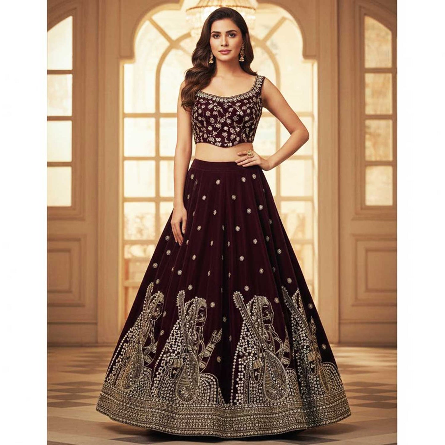 Magenta Pink Embroidery Velvet Fabric JD-28972