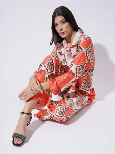 Peach with Multicolor floral Printed FIL-30102