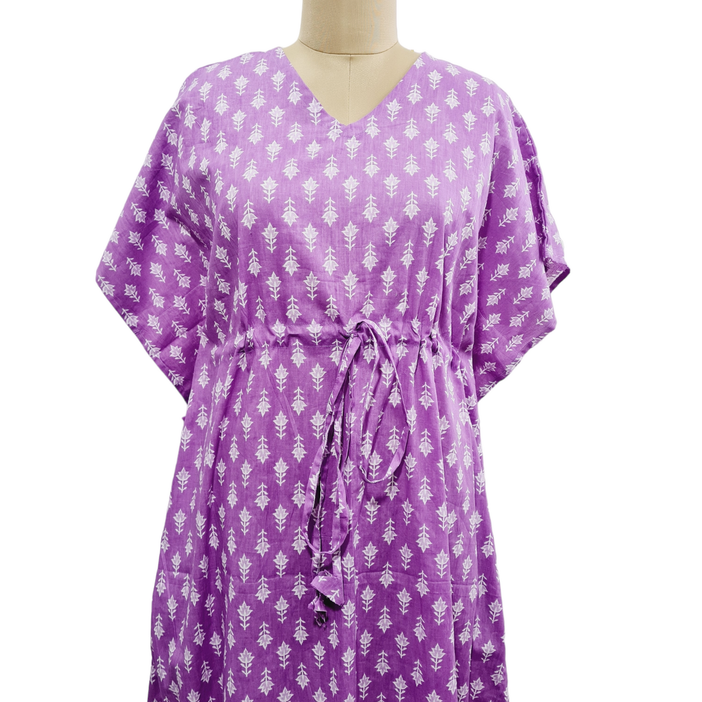Purple & White Floral Print Kaftan - TradeUNO