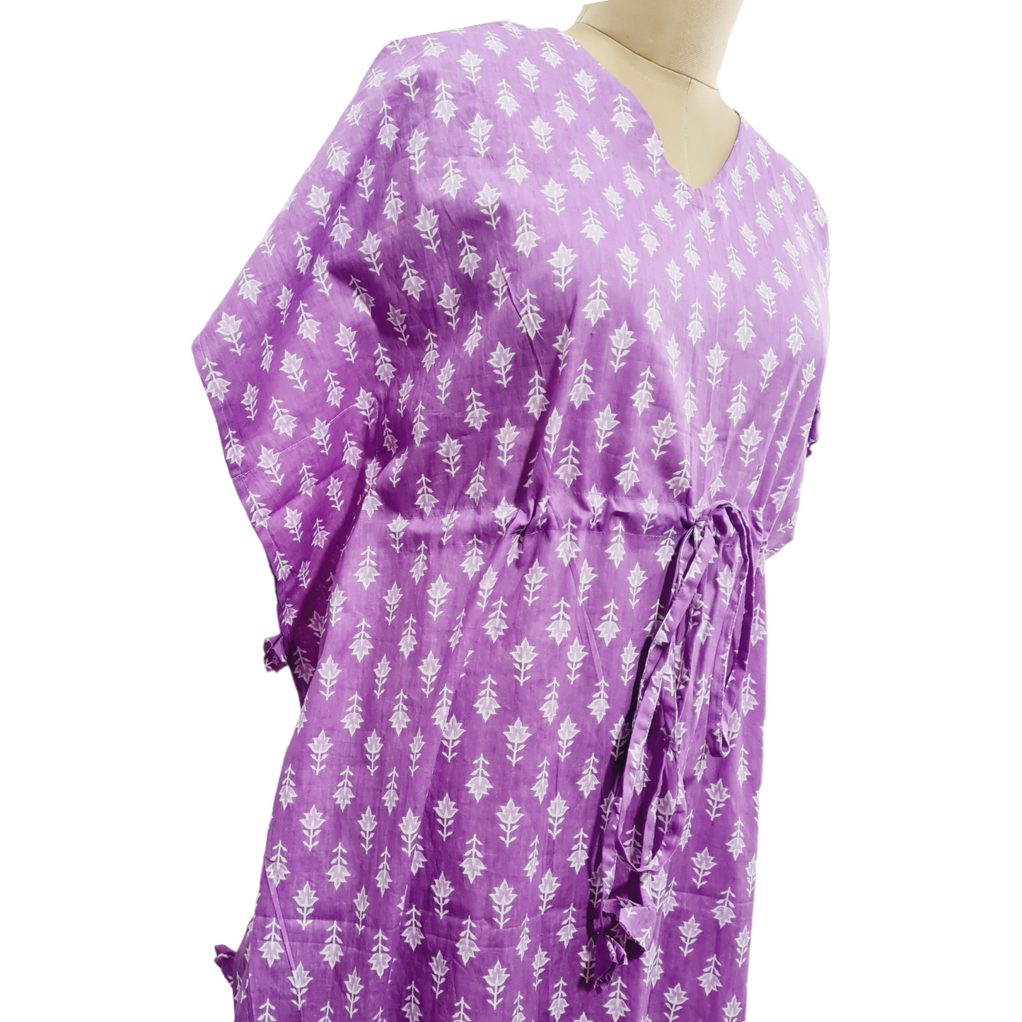 Purple & White Floral Print Kaftan - TradeUNO